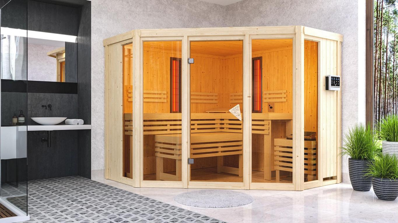 KARIBUHOLZT Sauna Asta Front, 9kW Bio ext. Strg bronz.GGT 16879787