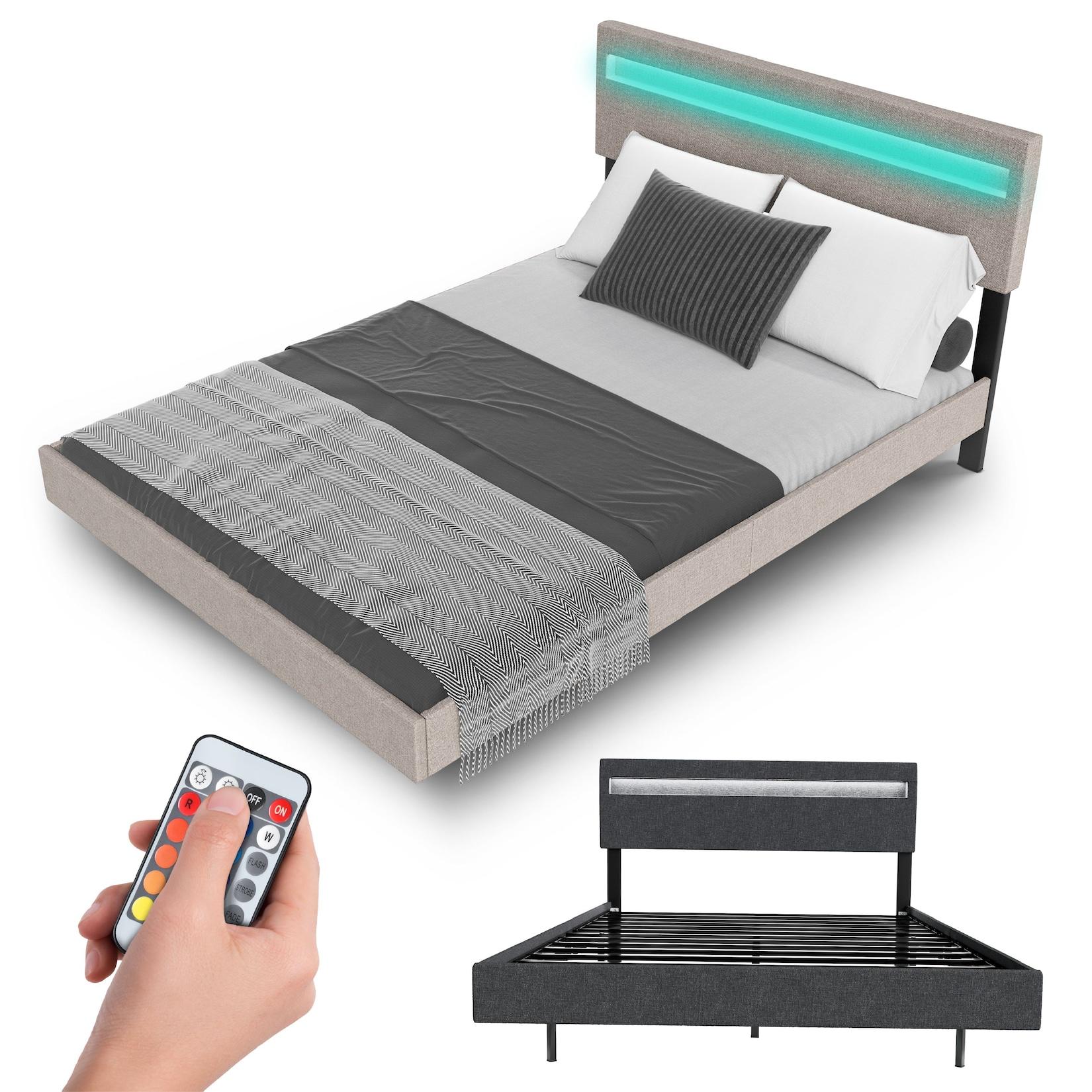 Juskys Schwebebett Lissabon 140 x 200 cm - Schwebendes Design, Integrierte LED-Beleuchtung - beige