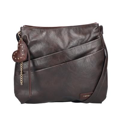 Umhängetasche RIEKER, Damen, Gr. B/H/T: 24cm x 27cm x 6cm, braun (dunkelbraun), Lederimitat, Taschen Umhängetasche, Schultertasche, Damen Handtasche mit zwei Hauptfächern