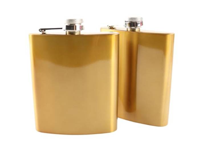 HIXA Heupfles - Goud - 2 Stuks - Flacon - Veldfles - RVS - Drinkfles - Platvink - 200ml - GOLDY