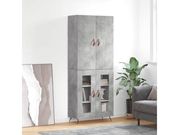 Elegantes Highboard mit Metallfüßen fürs Wohnzimmer in Betongrau, stilvolles Highboard mit viel Stauraum aus Holzwerkstoff, langlebig und stabil als praktischer