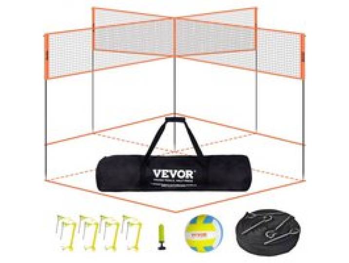 VEVOR Filet de Volleyball 4 Carrés, Ensemble de Filet de Badminton à Hauteur Réglable pour Pelouse de Plage, Filet de Volleyball Portable Extérieur avec Sac de Transport, Assemblage Rapide, Extérieur