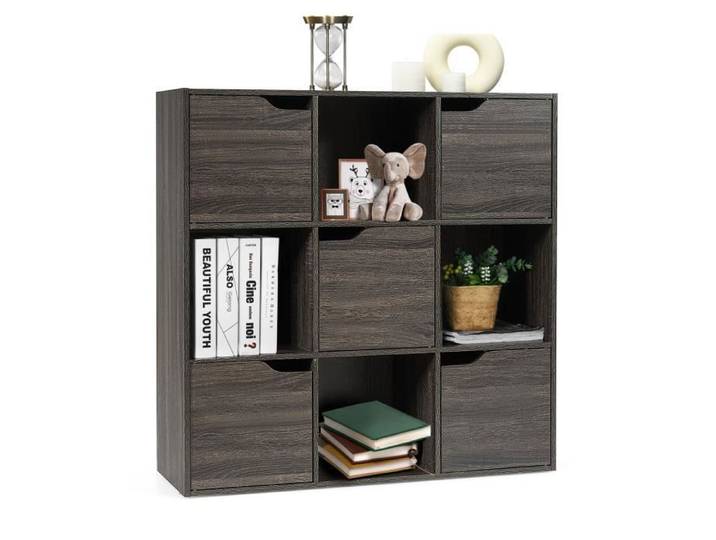 GIANTEX Bibliothèque à 9 Compartiments avec 5 Portes en Bois pour Décorations Armoire Murale au Design Moderne avec 3 Étagères