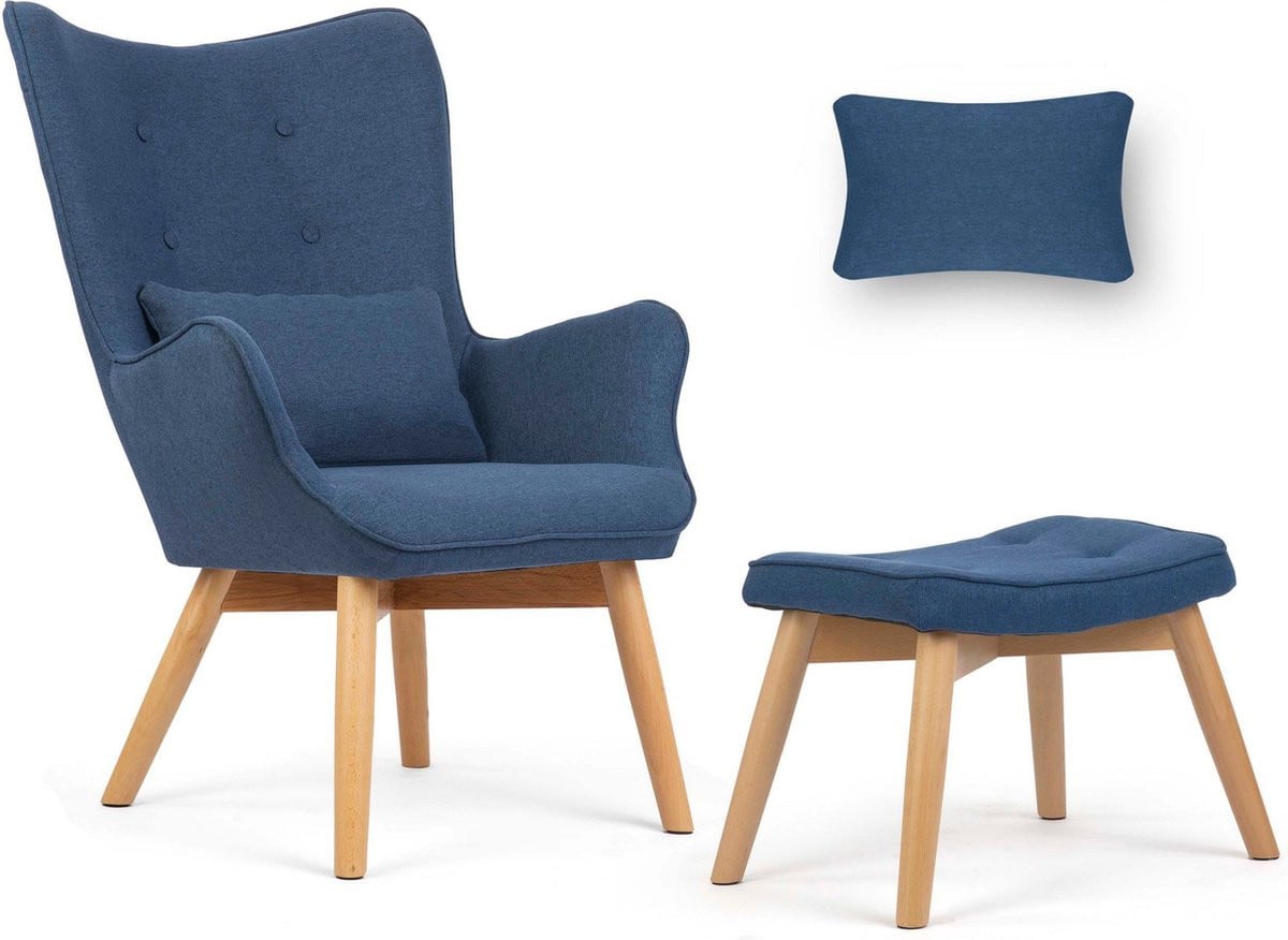 Sofotel Scandinavische Lounge Fauteuil met Voetenbank - Blauw