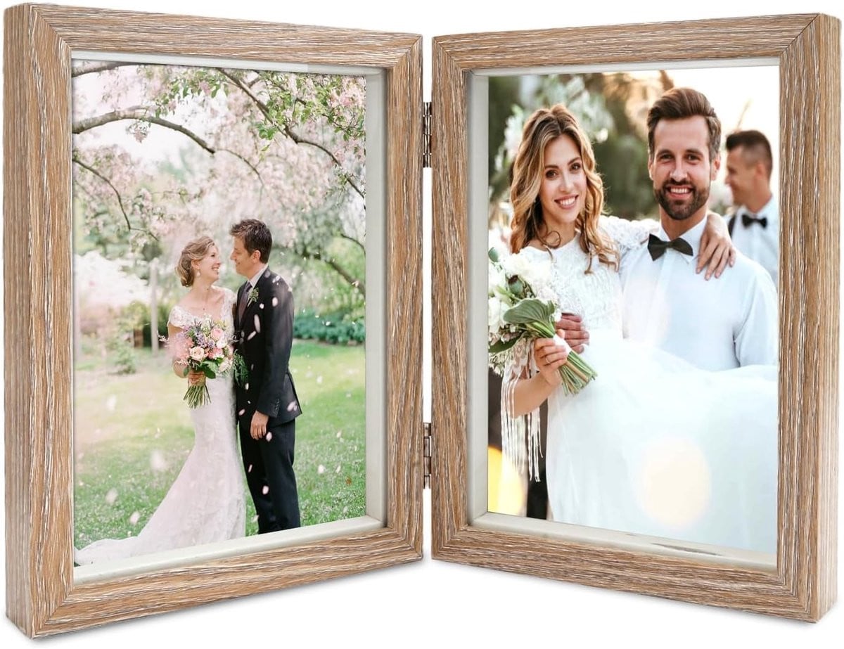 Vouwbaar Houten Fotolijst voor Twee Foto's voor Thuisdecoratie en Cadeaus