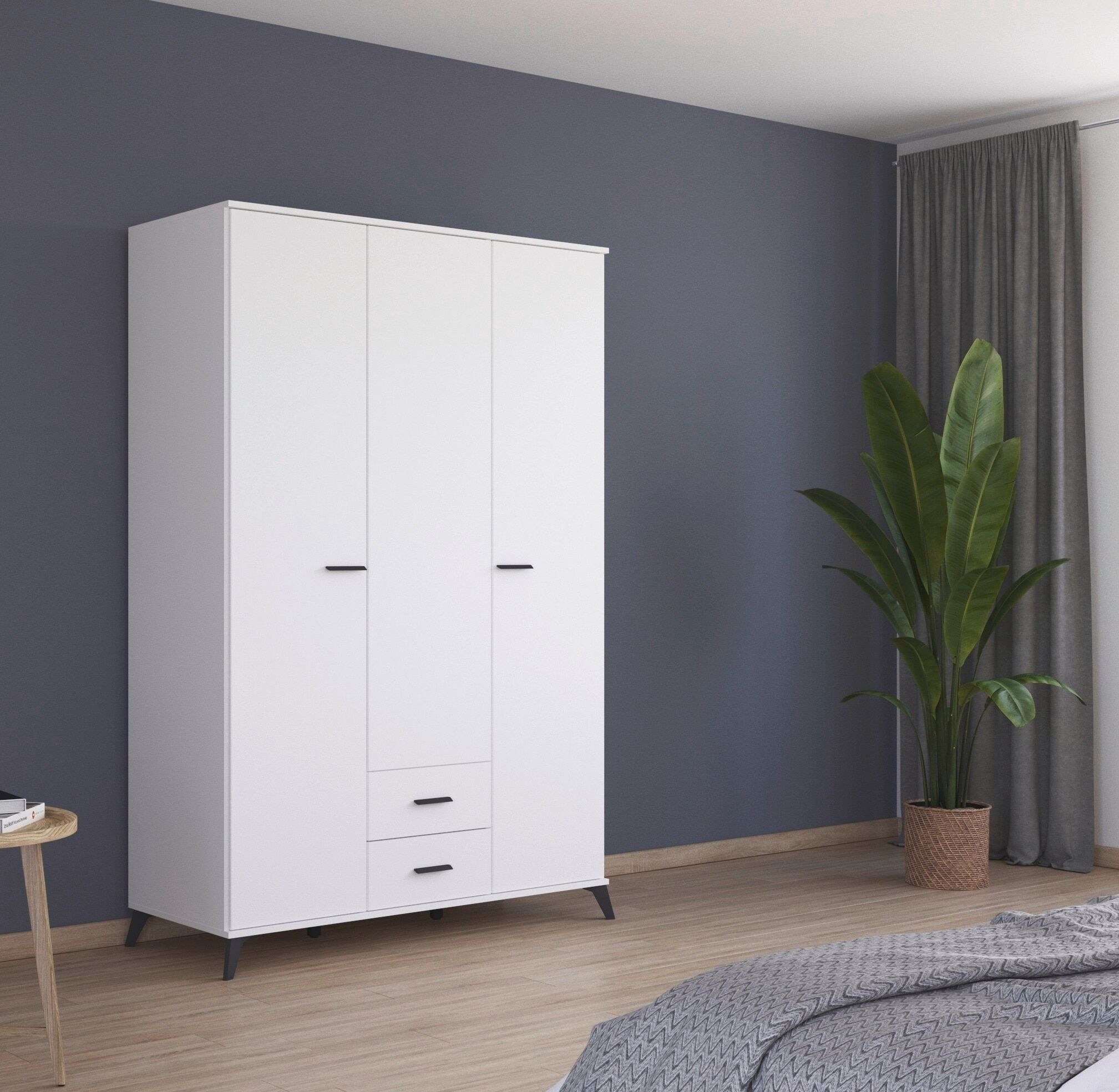Drehtürenschrank RAUCH "Lucena", weiss (alpinweiß), B:140cm H:203cm T:54cm, Holzwerkstoff, Schränke, Drehtürenschrank, mit schräg ausgestellten Füssen im Monochrom-Stil alpinweiß B/H/T: 140cm x 203cm x 54cm