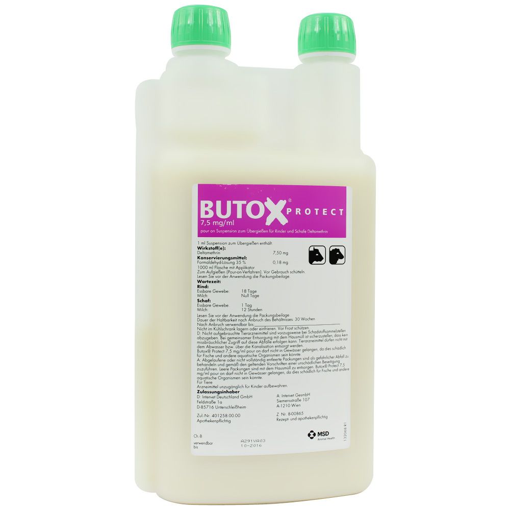 Butox Protect 7,5mg/ml pour on Sus.z.Überg.Ri+Sch. 1000 ml Lösung