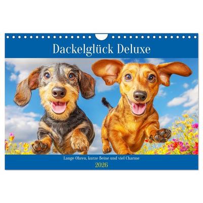 Dackelglück Deluxe. Lange Ohren, kurze Beine und viel Charme (Wandkalender 2026 DIN A4 quer), CALVENDO Monatskalender