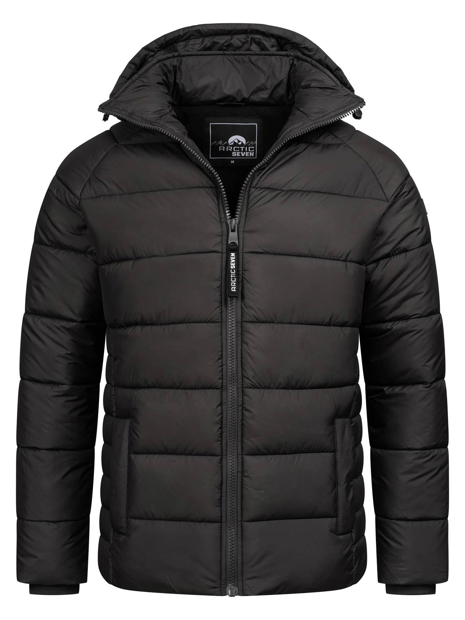 Arctic Seven Herren Steppjacke wind- und wasserabweisende Winterjacke mit Kapuze Schwarz