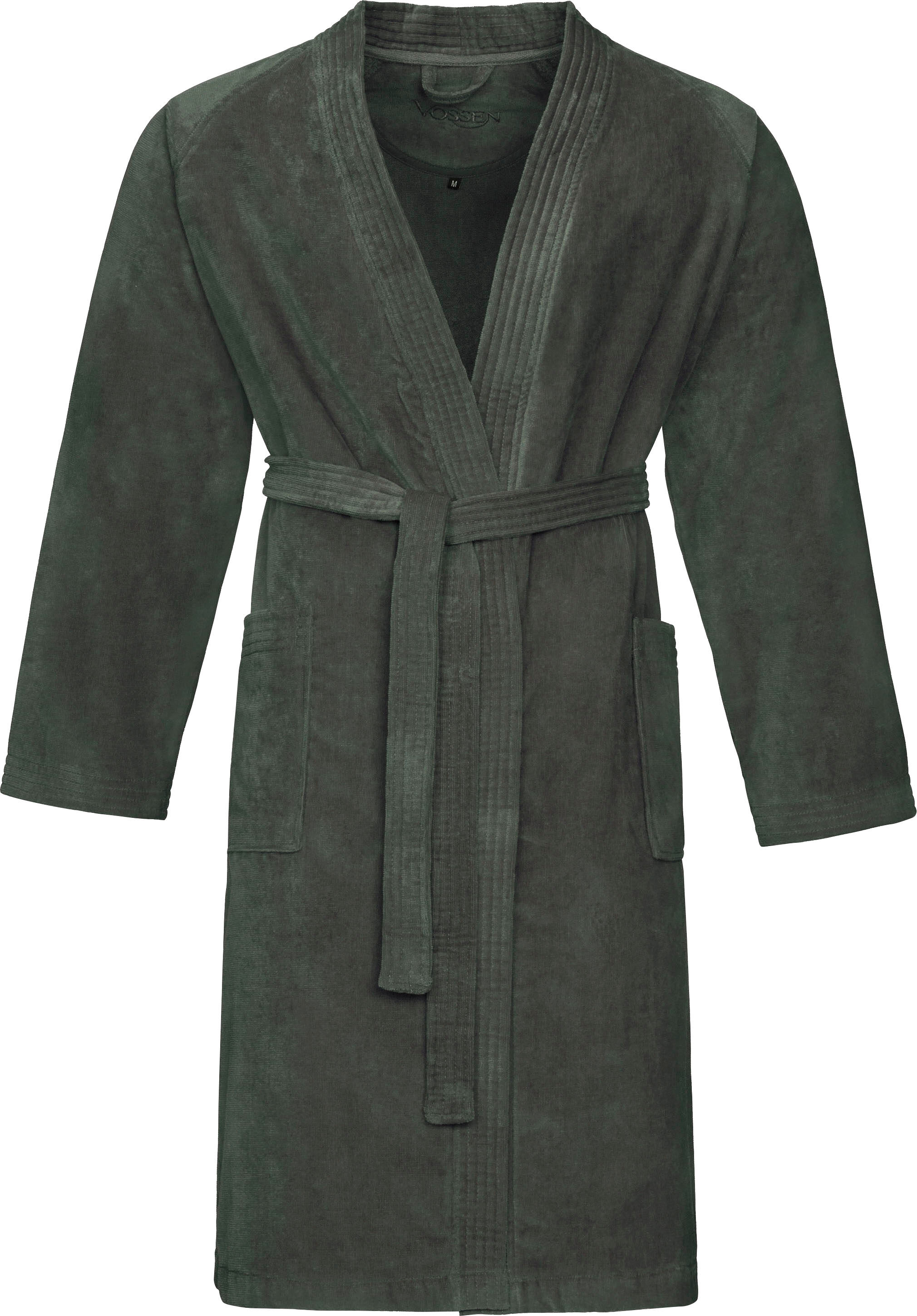 Bademantel VOSSEN "Dallas, ideal für Sauna & Spa, Hotelbademantel, Morgenmantel" Gr. XXL, blau (fjord), XXL, Webvelours, Hausmäntel, Bademantel, mit abgesteppter Blende fjord XXL