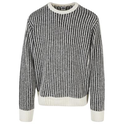 Rundhalspullover URBAN CLASSICS "Urban Classics Herren Oversized Two Tone Sweater", Herren, Gr. L, schwarz-weiß (sandweiß, schwarz), 100% Polyacryl, unifarben, oversize, Rundhals, Pullover Rundhalspullover