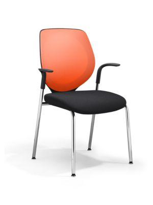Vierfuß GIROFLEX 353, Netzrücken, Präzisionsstahlrohr stapelbar, m. Armlehnen, orange/schwarz