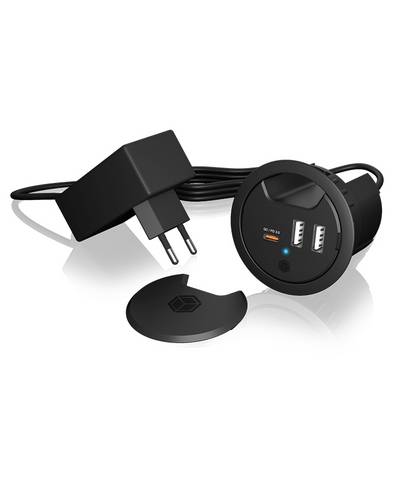 ICY BOX USB Ladegerät 30W 2x USB-A, 1x USB-C Schwarz Innenbereich