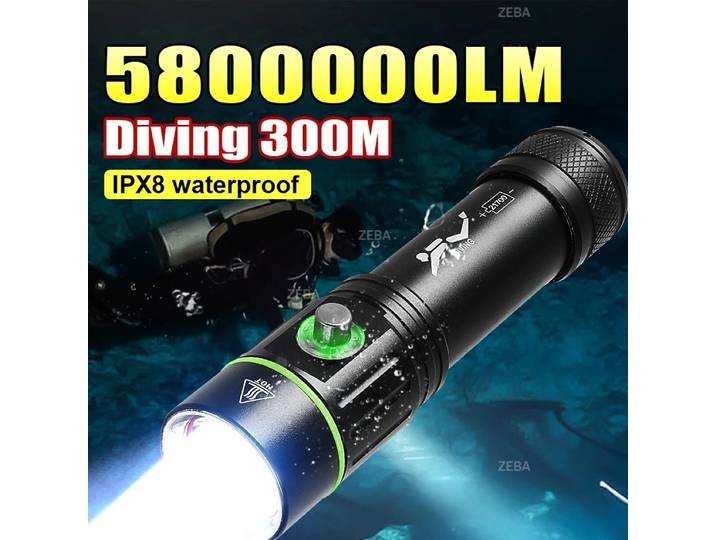 Lampe de plongée la plus puissante 2026 5800000LM, profondeur 300M, lampe de plongée professionnelle, lampe de plongée sous-marine, lanterne sous-marine IPX8