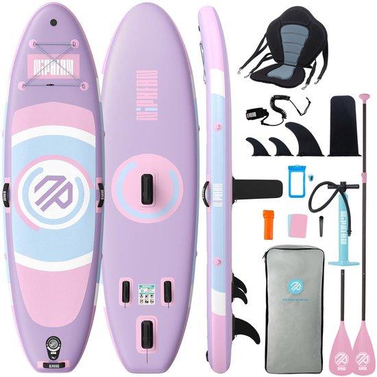 Ultralight Stand-Up-Paddleboard mit Sitzgelegenheit für Damen, aufblasbares SUP-Board mit rutschfester Oberfläche und +50% Stabilität durch den StabilTrac-Flossen, ideal für Yoga und den Einsatz im Haus