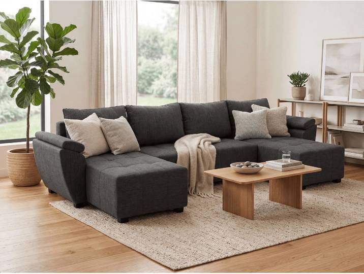AKTION Ausziehbare Wohnlandschaft LIVARO 305x140 cm, dunkelgrau II. Wahl