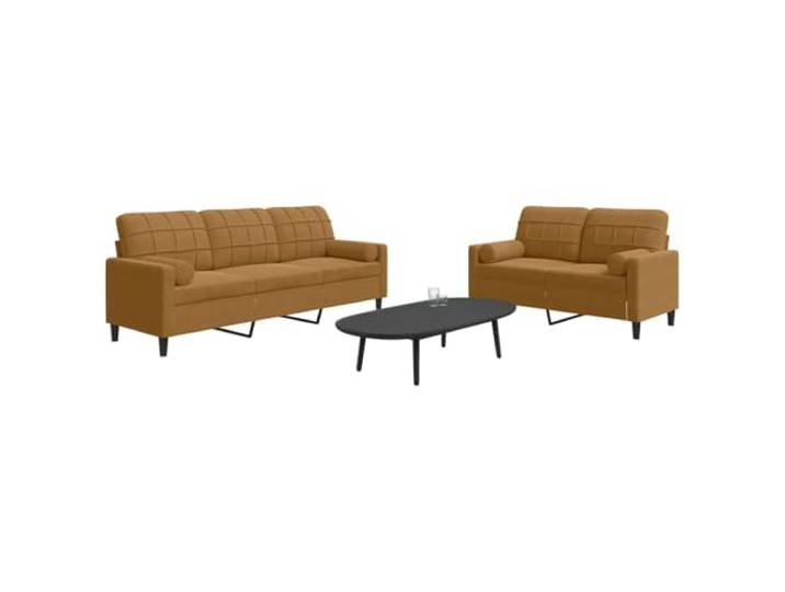 KTHLBRH 2-teiliges Sofa-Set aus braunem Samt mit Kissen Gestell aus Metall, Polsterung aus Schaumstoff, 2-Sitzer und 3-Sitzer, 4 Kissen