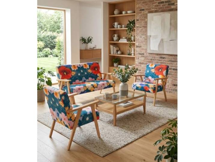 Family Meble Sitzgruppe Soler M – Zweisitzer-Sofa und 2 Sessel im Retro-Stil – Variante Flowers Design Gabo 2