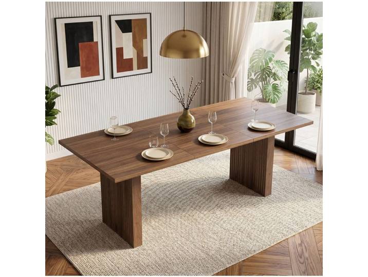 Table de salle a manger extensible 6 a 8 personnes plateau rectangulaire 3 cm - BEAUNIV - MDF aspect noyer marron 140/200×90 cm