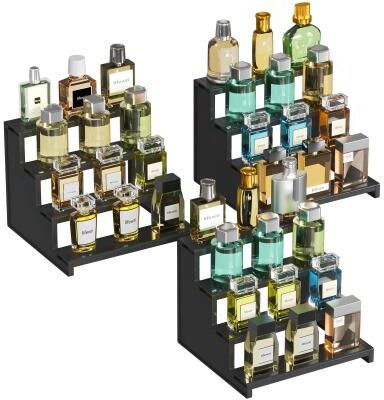 Inspired Living Tiered Dark Wood Perfume Organizer Stand 3 Step Cologne Display Stand For Vanity & Skincare Storage 3 Set 9 Inch