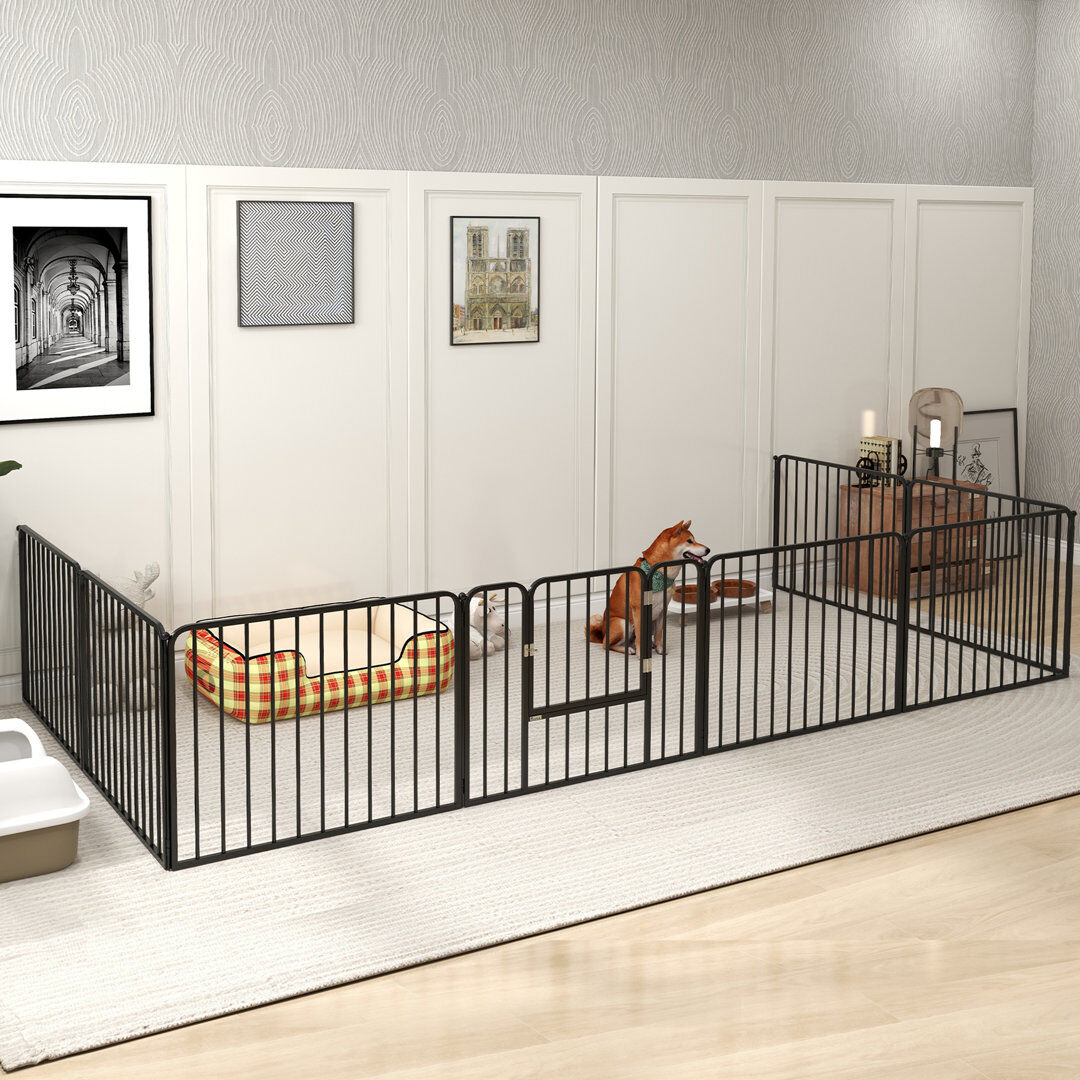 PawHut 8 Panels Heavy-Duty Dog Playpen for Dogs Black 60cm H x 164cm W x 164cm D