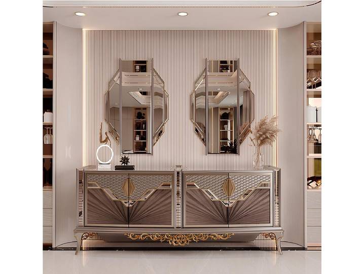JVmoebel Sideboard Konsole mit Spiegel im modernen Stil und goldenen Details