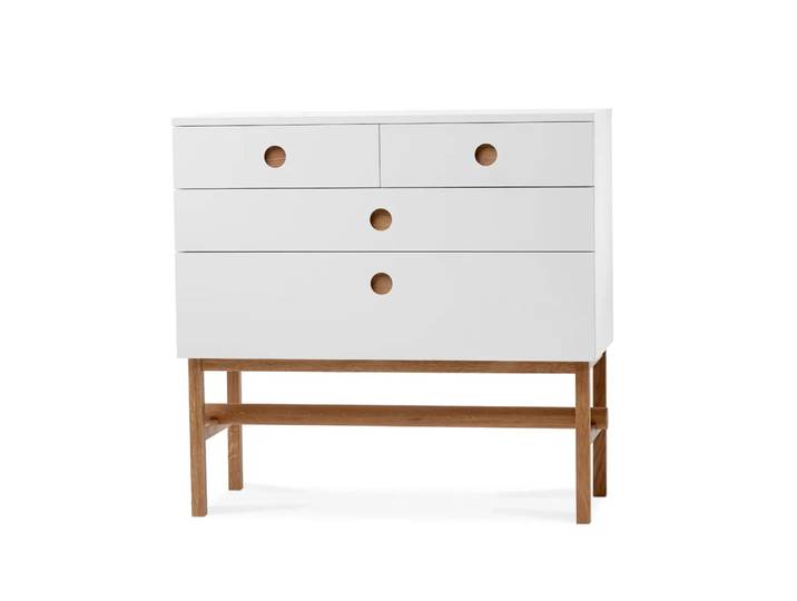 A2 Commode Keep blanc, structure en chêne huilé