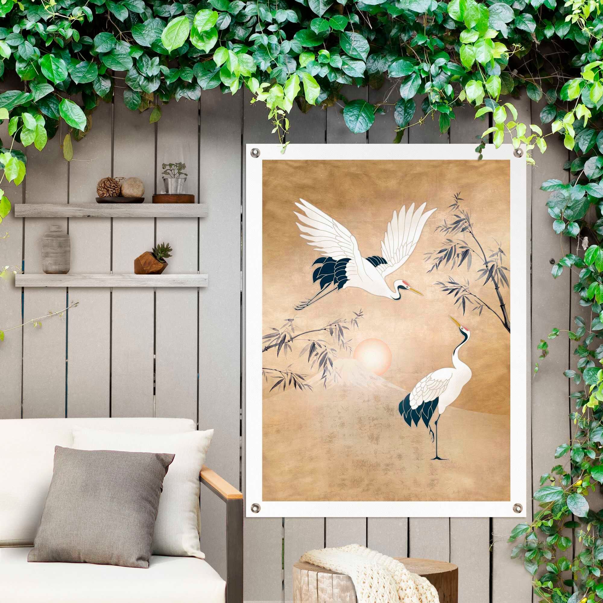 Reinders! Poster REINDERS "Kraniche in Gold", gelb (farbe bild(er): gelb), B:60cm H:80cm T:0,1cm, Leinwand, Bilder, Poster farbe bild(er): gelb B/H/T: 60cm x 80cm x 0,1cm
