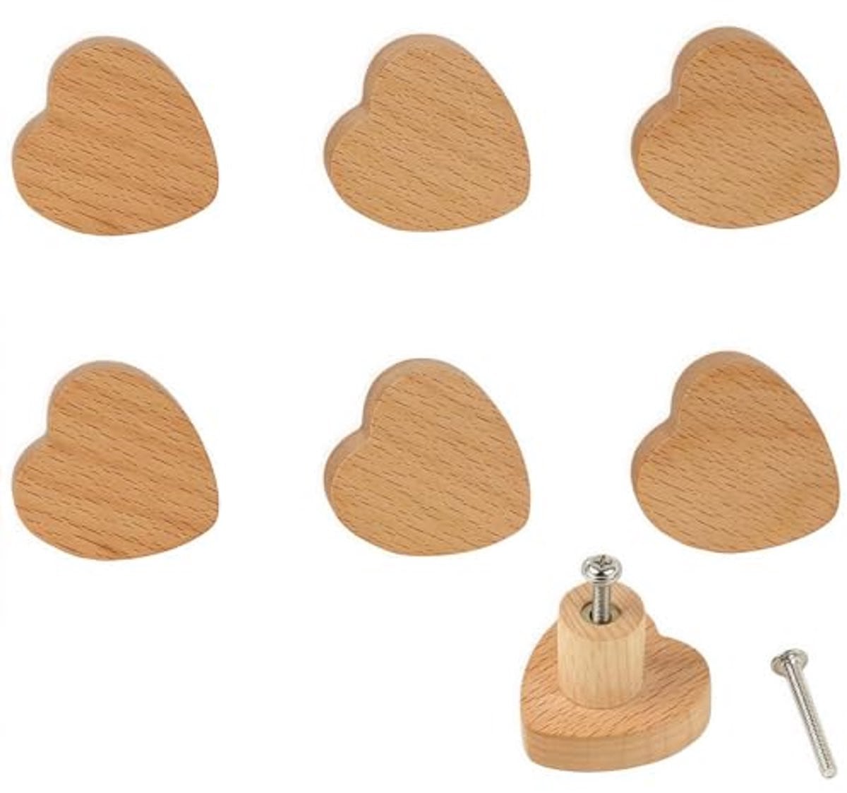 Hartvormige Kastknoppen - 6 Stuks Hoogwaardig Houten Deurknoppen voor Natuurlijke Decoratie