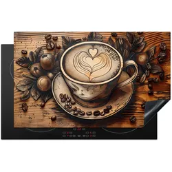 HERDABDECKPLATTE Kaffee - Vintage - Braun - Tasse - Holz Induktionsmatte 83x51 cm