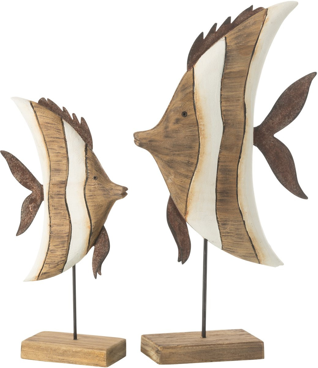 J-Line Decoratie Vis Gestreept Op Voet - Hout - Large