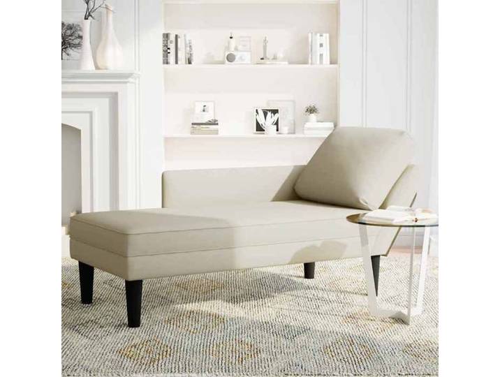 Fauteuil long en velours - - Crème - 132x56x70 cm - Accoudoir droit - Coussin inclus - Velours doux