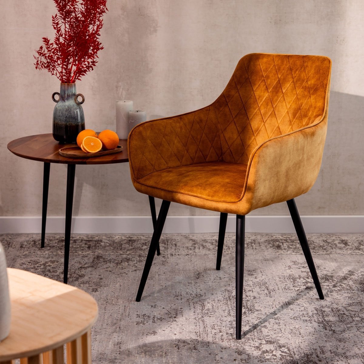 HOMLA SATORI Stoel - Mosterd - B: 58 cm, D: 62 cm, H: 79 cm