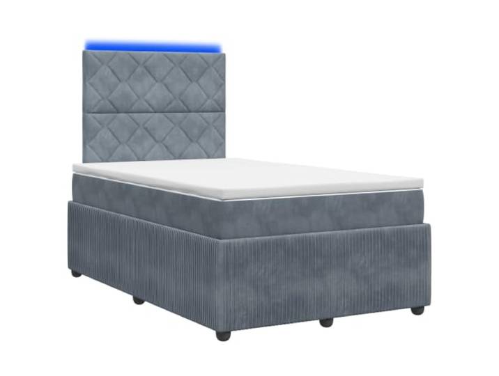 KTHLBRH Boxspringbett mit LED Matratze dunkelgrau 120 x 200 cm Samt, USB-LED-Lichter, Gasmechanismus, verstellbares Kopfteil 78/88 cm, Behälter, moderner Stil