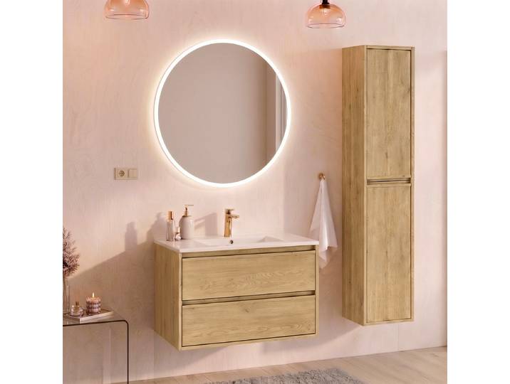 Ensemble Meuble Simple Vasque Encastrée 80cm Et Colonne Edmé Bois