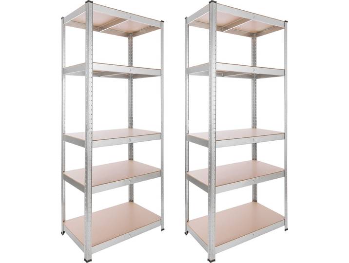AREBOS 2x Stellingkast - Opbergrek - 5 Planken - 875 kg Draagkracht - 180x75x45 cm - Metaal/MDF - te gebruiken als werkbank