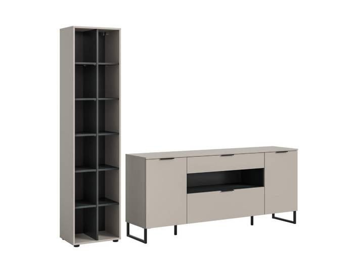 Homes & Jones Wohnkombination Noida (B/H/T: ca. 245/192/41 cm) in Kaschmir/Kaschmir, Recyclingholz, 245x192x41 cm, Wohnzimmer, Wohnwände