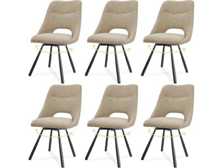 LEWE Esszimmerstühle drehbar 6er Set, 360° Drehstuhl, Kaschmir-Stoff Moderne Polsterstuhl mit Durchbrochene Rückenlehne, Breitere Sitzfläche, Armlos, für Esszimmer Wohnzimmer Schlafzimmer