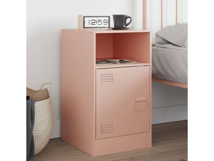 HEFZGDB Nachttisch Rosa 34,5x39x62 cm Stahl Gestell mit Griff und Stauraum für Bücher und Fernbedienungen, pflegeleicht und stabil aus kaltgewalztem Stahl