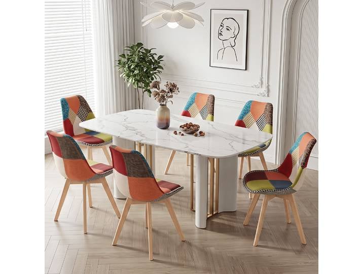 EGOONM 2/4/6 Chaises de salle à manger nordiques, chaises colorées en patchwork avec pieds en bois et assise rembourrée, chaise longue pour cuisine et salon