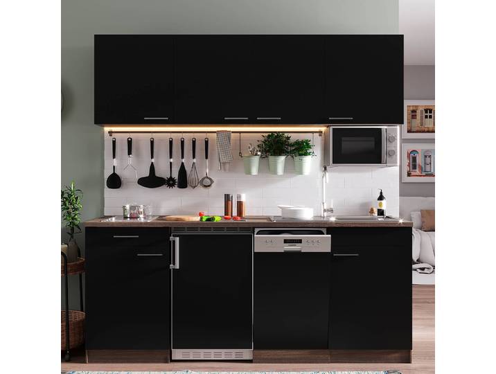 Cuisine Oliver VIII 195cm Noir/Noir Vitrocéramique