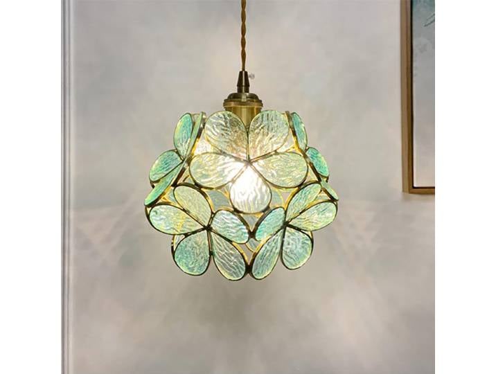 Lampe suspendue longue en verre émaillé entièrement en cuivre, motif fleur de lotus, style rétro de luxe, pour chambre à coucher, chevet, restaurant ou bar