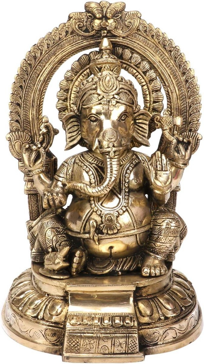 Ganesha Beeld Handgemaakt Messing Goud Hoogte: 305 cm