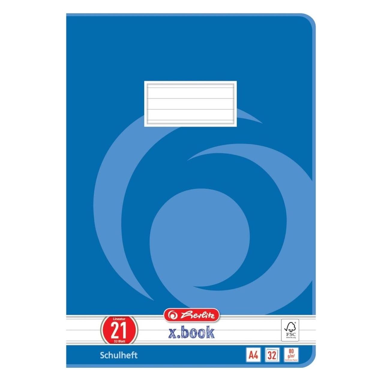 Herlitz Schulheft x.book, DIN A4, Lineatur 21 / liniert (A4, Liniert, Harter Einband) (340216)