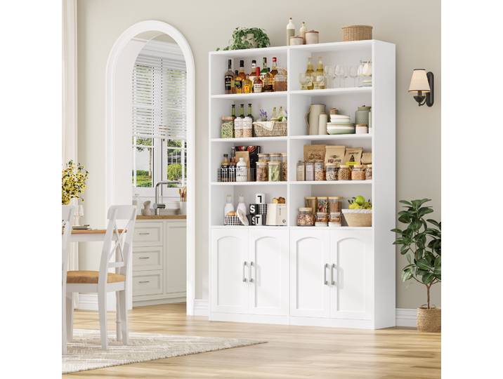 Getone Bibliothèque Bibliotheque Meuble de Rangement avec 4 Portes Bibliotheque 12 Étagères de Rangement Bibliotheques pour Salon Bureau Cuisine Chambre 115x27x185.5cm Blanc/Noir/Chêne