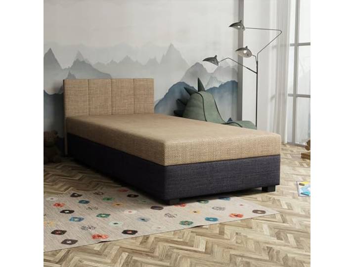 TAPCZANY24 - Boxspringbett Adel 90x200 cm mit Taschenfederkern Matratze Bett mit Matratze, Polsterbett mit Bettkasten, Gepolstertes Einzel Bett, Schlafsofa - Goldbeige mit braunem Behälter