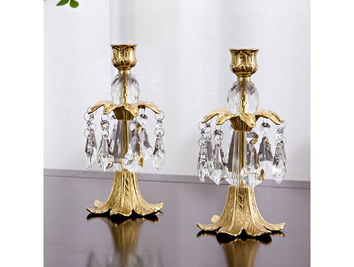 Bougeoir en laiton, bougeoir en cristal de cuivre, chandelier conique Antique pour la maison, l'hôtel, la décoration de Table centrale de mariage