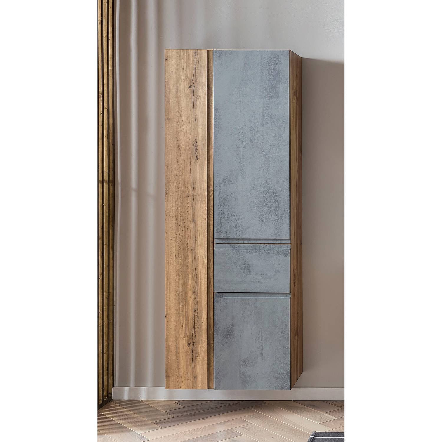 home24 Hoge kast Straight in grijs met betonnen look