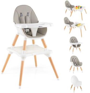 Costway 5-in-1 Baby Wooden Convertible High Chair -Gray