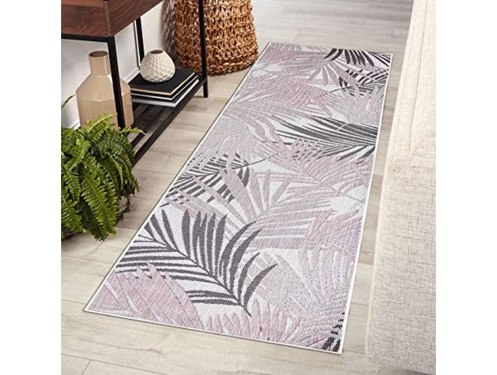 rugsx Teppich, Läufer SISAL SION Palmenblätter, tropisch, flach gewebt Ecru/rosa 60x300 cm